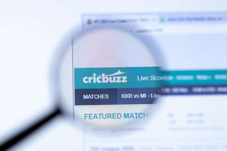 New York, USA - September 29, 2020: Cricbuzz cricbuzz.com company website with logo close up, Illustrative Editorial.のeditorial素材