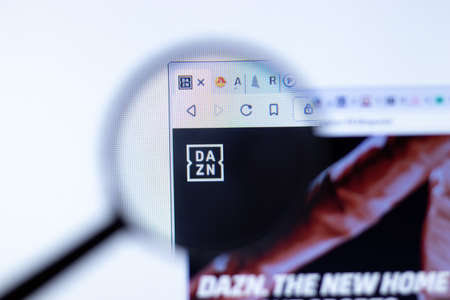 New York, USA - September 29, 2020: Dazn dazn.com company website with logo close up, Illustrative Editorial.のeditorial素材