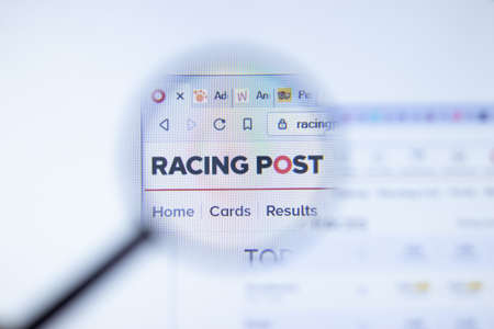 New York, USA - 29 September 2020: racingpost.com Racing Post company website with logo close up, Illustrative Editorial.のeditorial素材