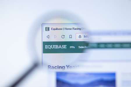New York, USA - September 29, 2020: equibase.com equibase company website with logo close up,...