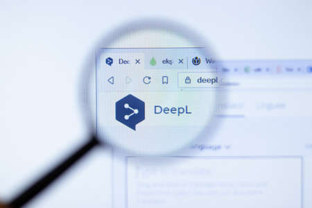 New York, USA - September 29, 2020: DeepL deepl.com company website with logo close up, Illustrative Editorial.のeditorial素材