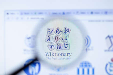 New York, USA - September 29, 2020: Wiktionary company website with logo close up, Illustrative Editorial.のeditorial素材