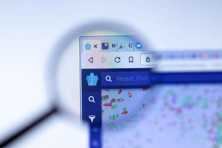 New York, USA - September 29, 2020: Marine Traffic marinetraffic.com company website with logo close up, Illustrative Editorial.のeditorial素材