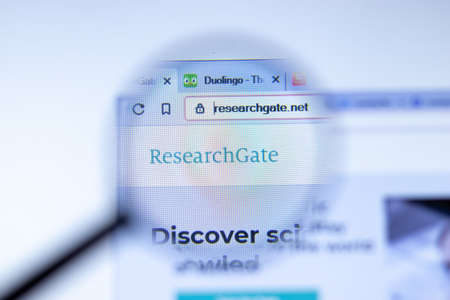 New York, USA - September 29, 2020: ResearchGate researchgate.net company website with logo close up, Illustrative Editorial.のeditorial素材
