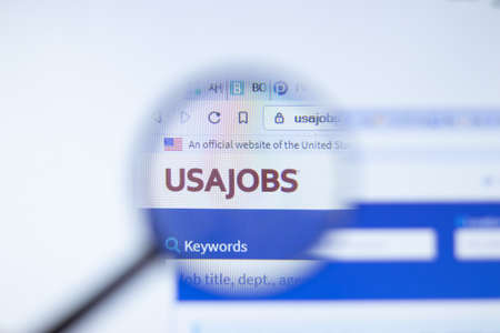 New York, USA - September 29, 2020: usajobs.gov USAjobs company website with logo close up, Illustrative Editorial.のeditorial素材