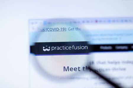 New York, USA - September 29, 2020: practicefusion.com practice fusion company website with logo close up, Illustrative Editorial.のeditorial素材
