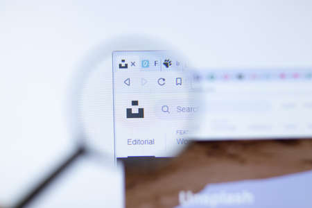 New York, USA - September 29, 2020: unsplash.com Unsplash company website with logo close up, Illustrative Editorial.のeditorial素材