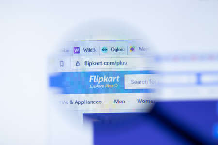 New York, USA - September 29, 2020: Flipkart flipkart.com company website with logo close up,...