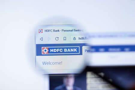 New York, USA - September 29, 2020: HDFC Bank hdfcbank.com company website with logo close up, Illustrative Editorial.のeditorial素材