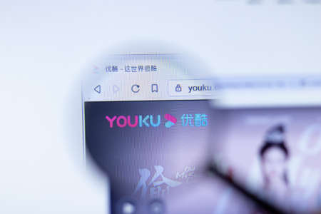 New York, USA - September 29, 2020: youku company website with close up, Illustrative Editorial.のeditorial素材