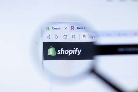 New York, USA - September 29, 2020: Shopify company website with close up, Illustrative Editorial.のeditorial素材