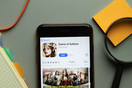 New York, USA - 26 October 2020: Game of Sultans mobile app logo on phone screen close up, Illustrative Editorial.のeditorial素材