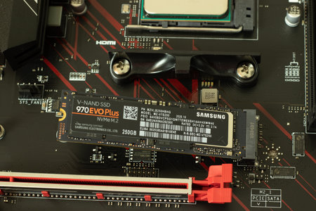Moscow, Russia - 5 December 2020: Samsung V-Nand SSD EVO 970 Plus NVMe M.2 250 GB, Illustrative...