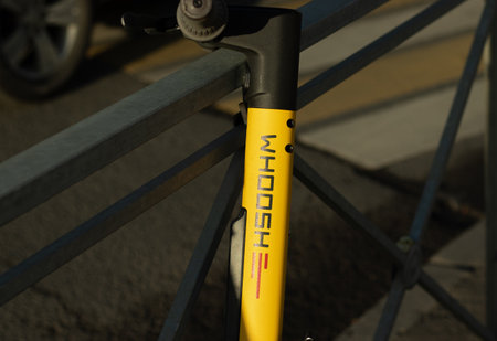 Moscow, Russia - 5 December 2020: Whoosh logo on electric scooter, Illustrative Editorial.