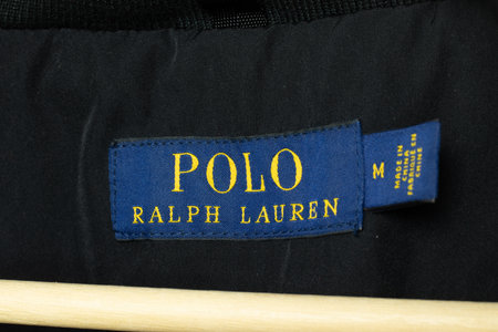 Moscow, Russia - 5 December 2020: Polo Ralph Lauren label logo close-up, Illustrative Editorial.