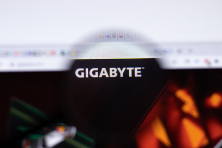 Saint Petersburg, Russia - 28 January 2021: Gigabyte website page with close-up, Illustrative Editorialのeditorial素材