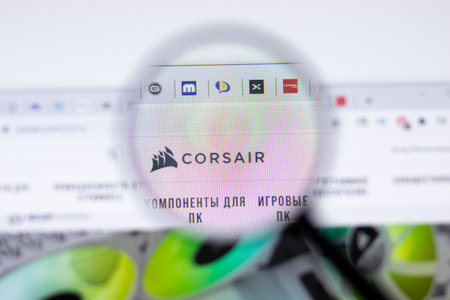 Saint Petersburg, Russia - 28 January 2021: Corsair website page with close-up, Illustrative Editorialのeditorial素材