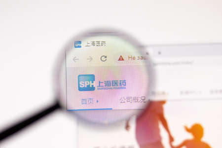 Los Angeles, USA - 1 February 2021: Shanghai Pharmaceuticals website page. Sphchina.com on display screen, Illustrative Editorialのeditorial素材
