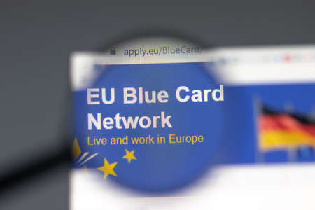 New York, USA - 15 February 2021: EU Blue Card website in browser with company , Illustrative Editorialのeditorial素材