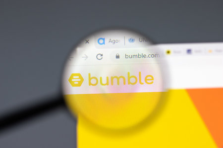 New York, USA - 15 February 2021: Bumble website in browser with company , Illustrative Editorial