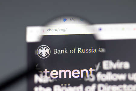 New York, USA - 15 February 2021: Bank of Russia website in browser with company , Illustrative Editorialのeditorial素材