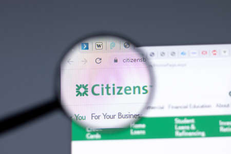 New York, USA - 15 February 2021: Citizens Financial website in browser with company , Illustrative Editorialのeditorial素材