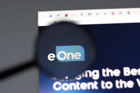 New York, USA - 15 February 2021: eOne E1 Entertainment website in browser with company , Illustrative Editorialのeditorial素材