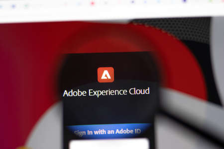 New York, USA - 15 February 2021: Adobe Experience Cloud website in browser with company , Illustrative Editorialのeditorial素材