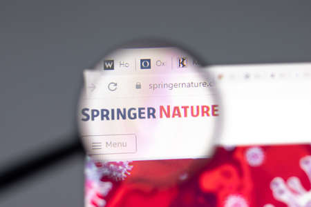 New York, USA - 15 February 2021: Springer Nature website in browser with company logo, Illustrative Editorialのeditorial素材