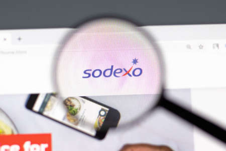 New York, USA - 15 February 2021: Sodexo website in browser with company logo, Illustrative...