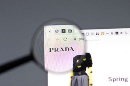 New York, USA - 15 February 2021: Prada website in browser with company logo, Illustrative Editorial
