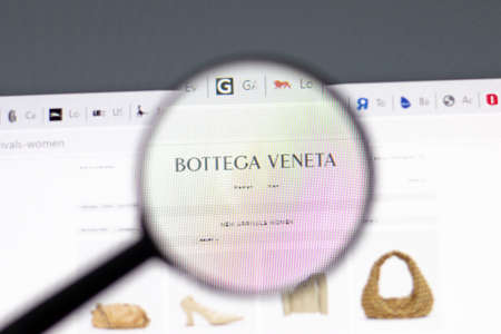 New York, USA - 15 February 2021: Bottega Veneta website in browser with company logo, Illustrative Editorialのeditorial素材