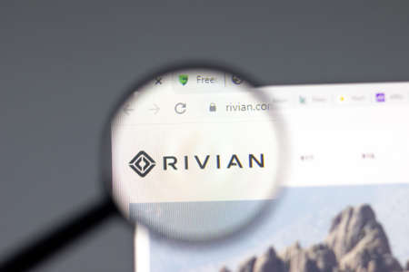 New York, USA - 15 February 2021: Rivian website in browser with company logo, Illustrative Editorialのeditorial素材