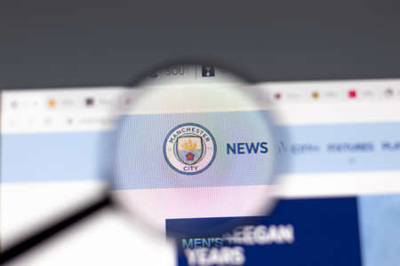 New York, USA - 15 February 2021: Manchester City website in browser with company logo, Illustrative...