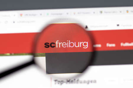 New York, USA - 15 February 2021: SC Freiburg website in browser with company logo, Illustrative Editorialのeditorial素材