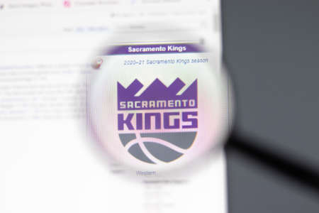 New York, USA - 15 February 2021: Sacramento Kings website in browser with company logo,...