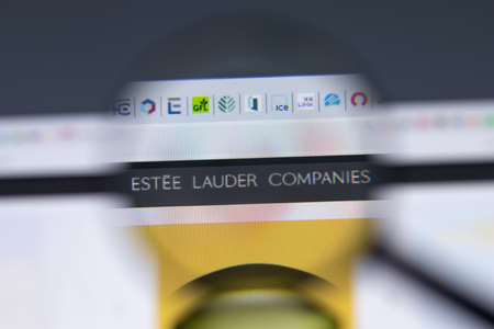 New York, USA - 17 February 2021: Estee Lauder Companies logo close up on website page, Illustrative...