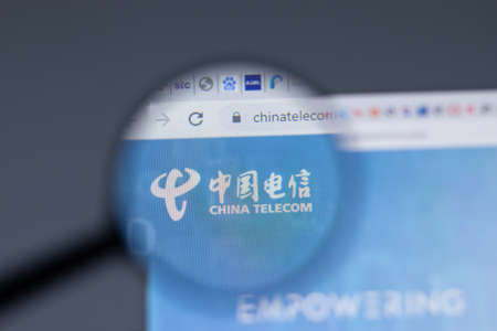 New York, USA - 17 February 2021: China Telecom logo close up on website page, Illustrative Editorialのeditorial素材