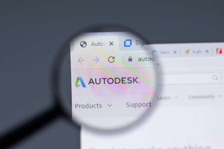 New York, USA - 17 February 2021: Autodesk logo close up on website page, Illustrative Editorialのeditorial素材