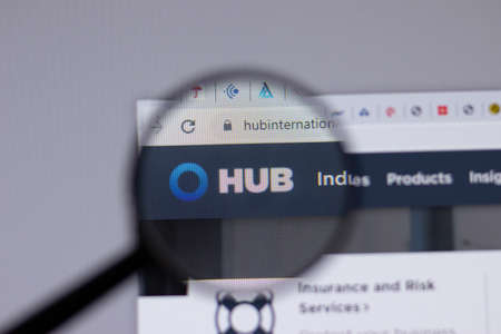 New York, USA - 18 March 2021: HUB International company logo icon on website, Illustrative Editorialのeditorial素材