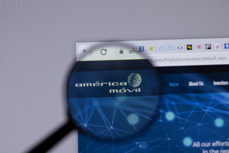 New York, USA - 18 March 2021: America Movil company logo icon on website, Illustrative Editorialのeditorial素材