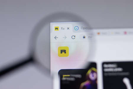 New York, USA - 18 March 2021: Rarible logo sign, rarible.com icon on website close-up, Illustrative Editorialのeditorial素材