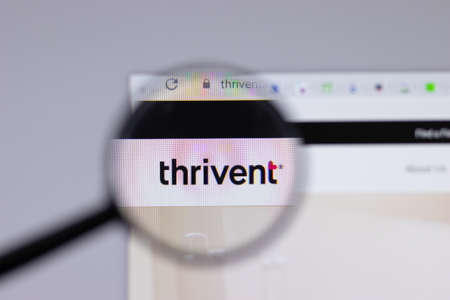 New York, USA - 26 April 2021: Thrivent logo close-up on website page, Illustrative Editorialのeditorial素材