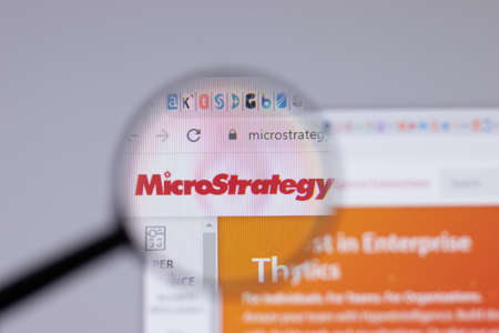 New York, USA - 26 April 2021: MicroStrategy logo close-up on website page, Illustrative Editorialのeditorial素材