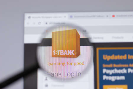 New York, USA - 26 April 2021: FirstBank logo close-up on website page, Illustrative Editorialのeditorial素材