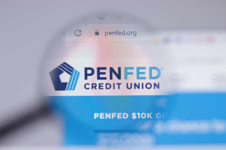 New York, USA - 26 April 2021: Pentagon Federal Credit Union Penfed logo close-up on website page, Illustrative Editorialのeditorial素材