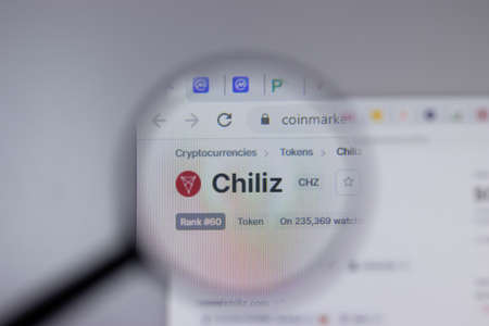 New York, USA - 1 May 2021: Chiliz CHZ cryptocurrency logo close-up on website page, Illustrative Editorialのeditorial素材