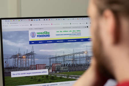 New York, USA - 1 May 2021: Power Grid Corporation of India Powergrid company website with logo on...