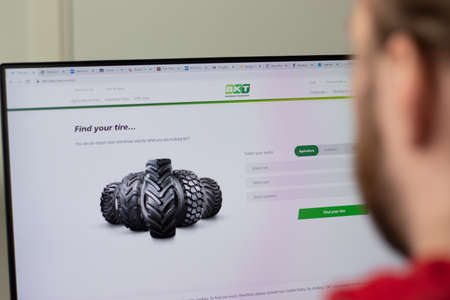 New York, USA - 1 May 2021: Balkrishna Industries BKT company website with logo on screen, Illustrative Editorialのeditorial素材