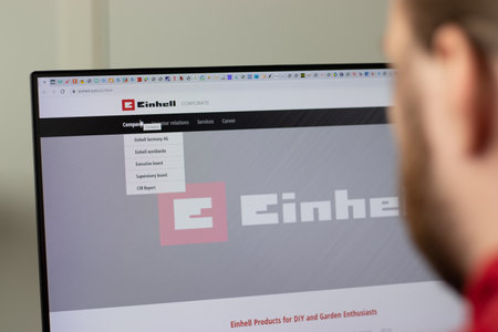 New York, USA - 1 May 2021: Einhell company website with logo on screen, Illustrative Editorialのeditorial素材